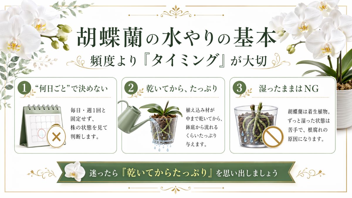 胡蝶蘭の水やりの基本｜頻度より「タイミング」