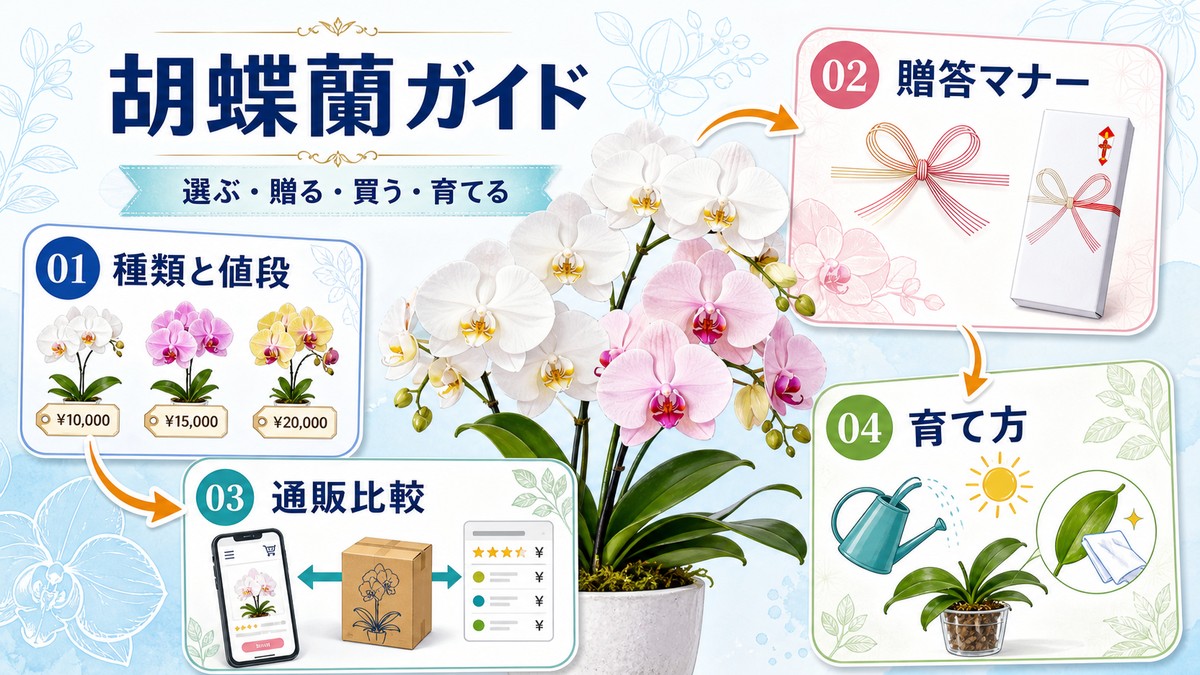 白い大輪胡蝶蘭とピンクのミディ胡蝶蘭を並べた上品な室内イメージ