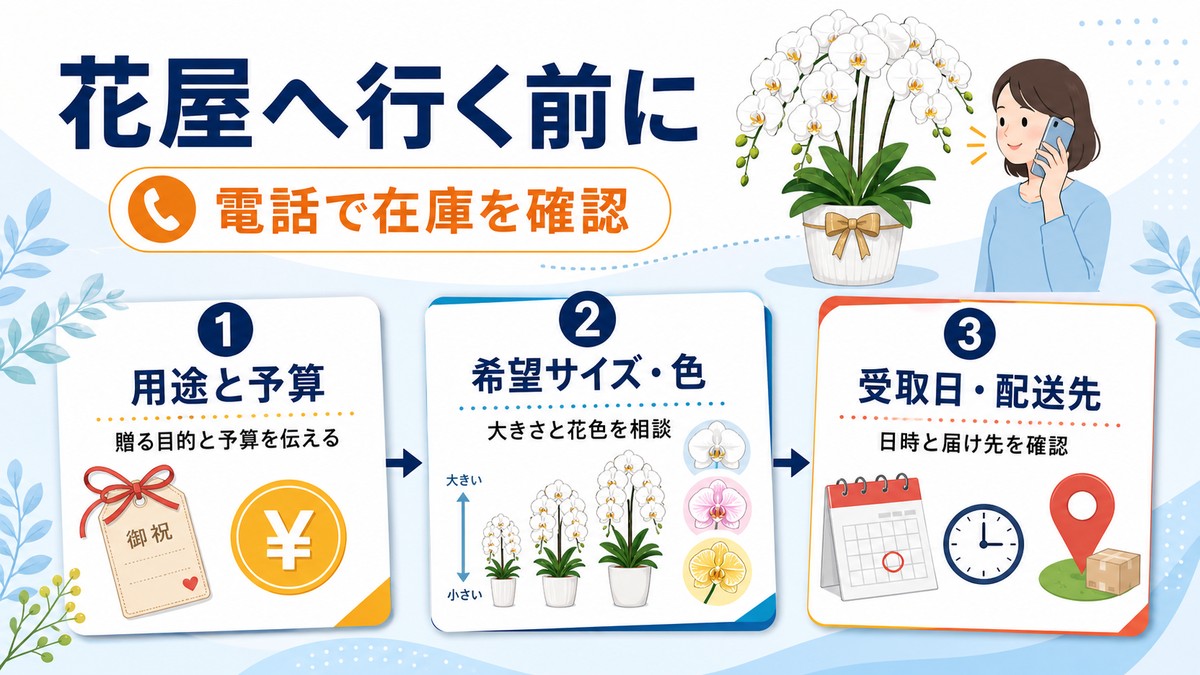 近くの花屋で胡蝶蘭を買う際の確認手順