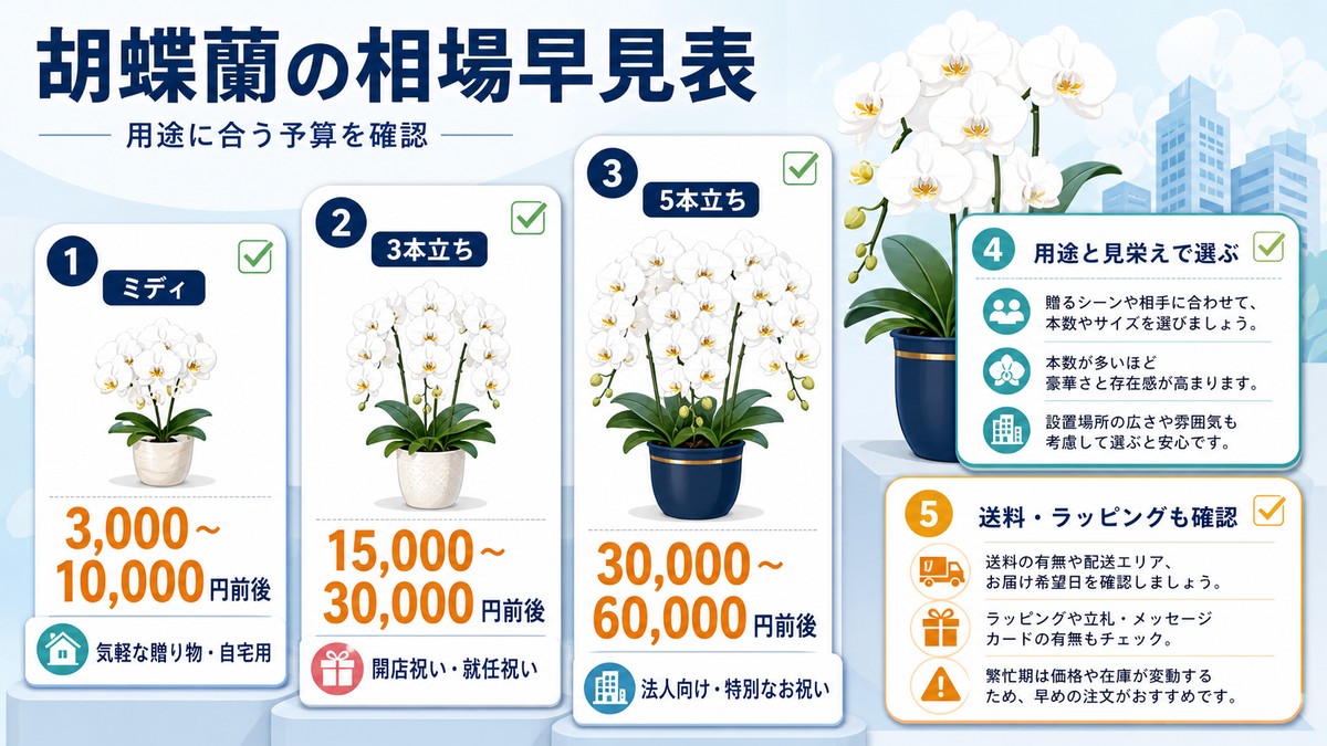 胡蝶蘭の種類別価格相場を示す図解