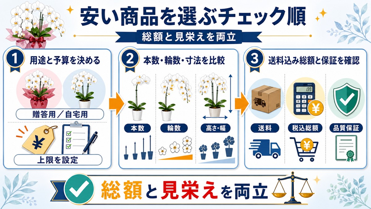胡蝶蘭通販の商品価格を比較するチェックリスト