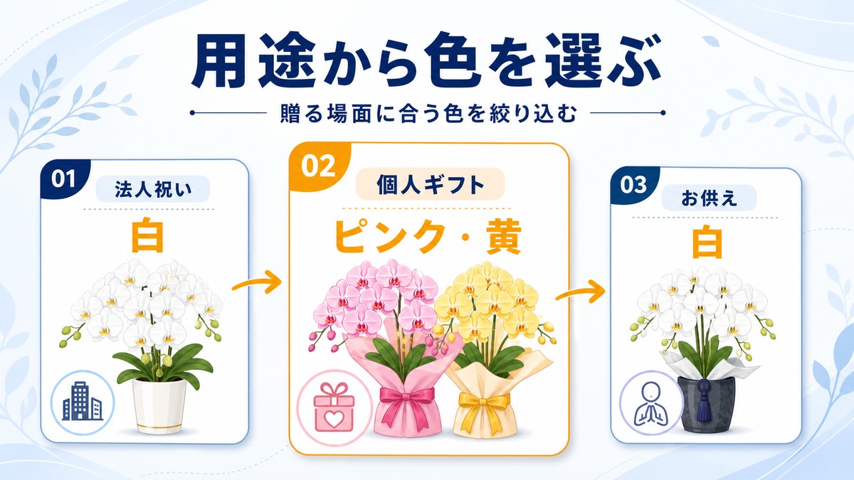 開店祝いや就任祝いなど用途別の胡蝶蘭の色選び