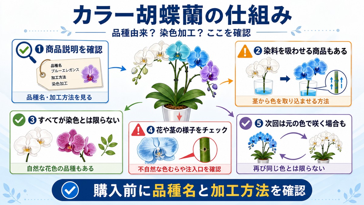 天然色と染色加工されたカラー胡蝶蘭の違い