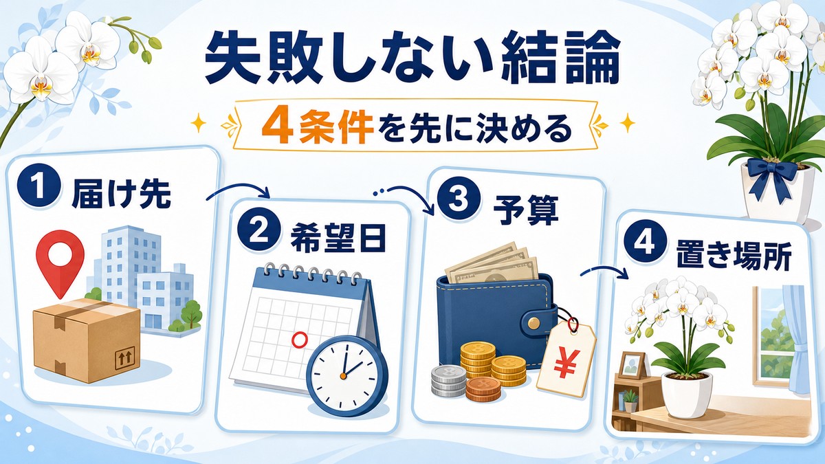 胡蝶蘭通販選びの要点をまとめた図