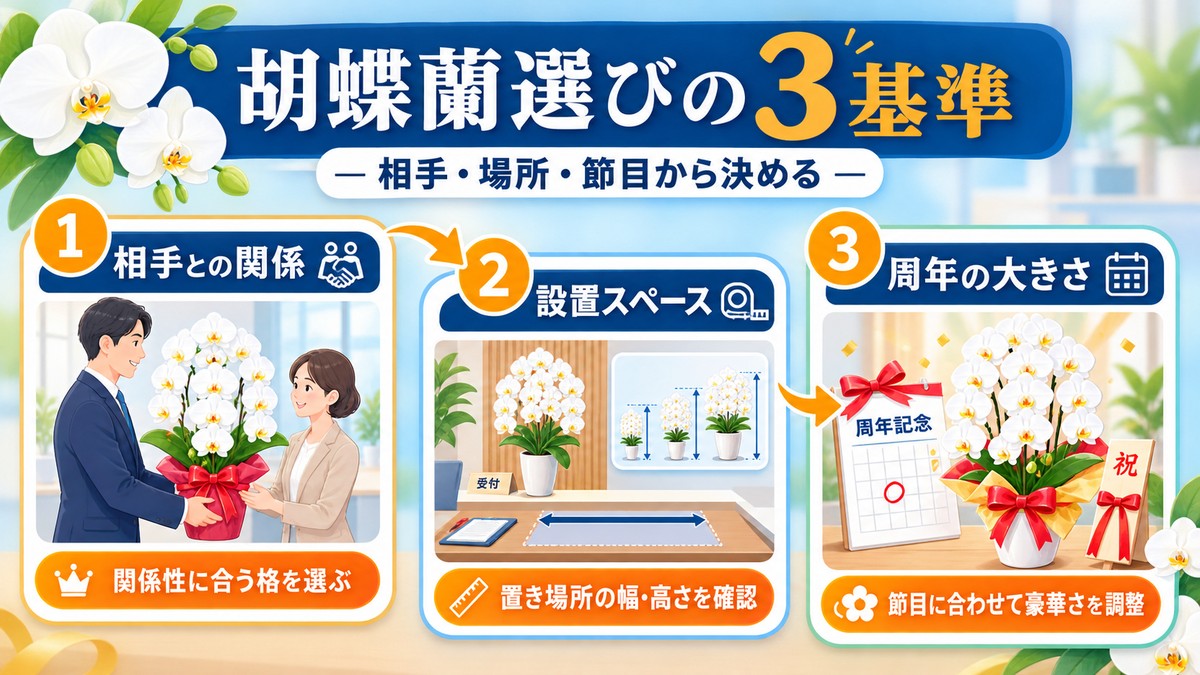 周年祝いの胡蝶蘭を選ぶ3つの判断基準