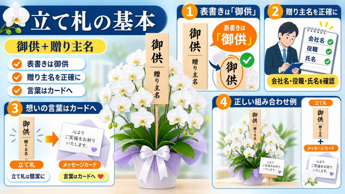 お供え胡蝶蘭に付ける御供の立て札の書き方