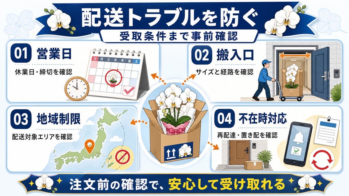 胡蝶蘭の納期と配送トラブルを防ぐ確認事項