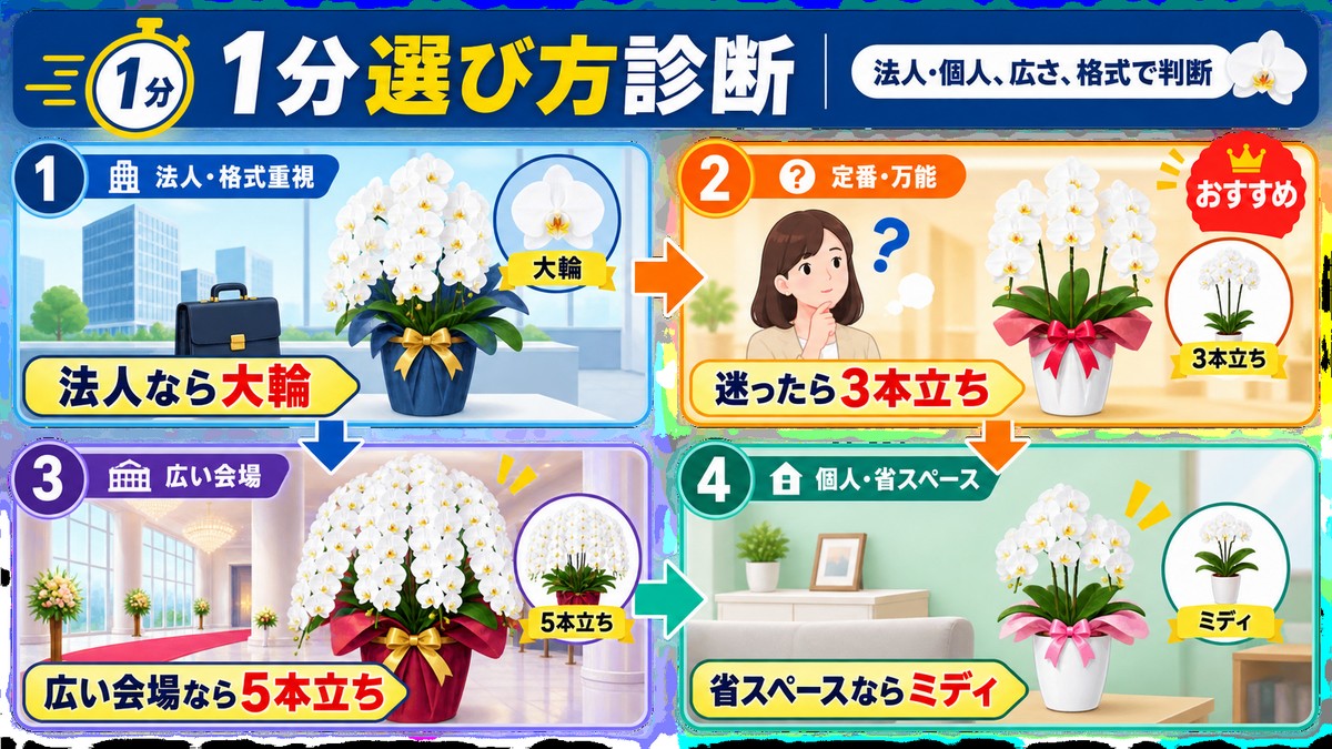 用途と設置場所から胡蝶蘭を選ぶ簡易診断フロー