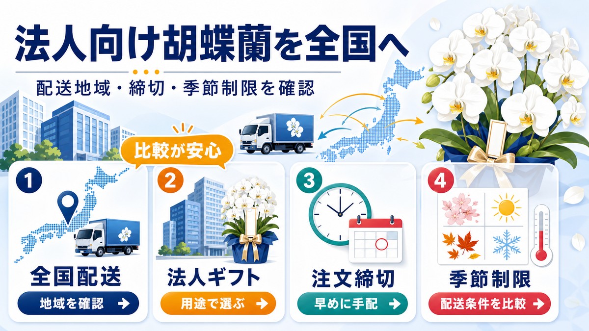 全国配送に対応する法人向けの白い胡蝶蘭