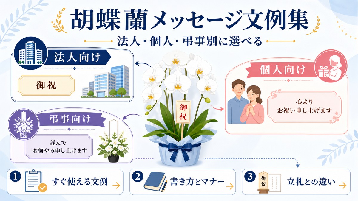 白い胡蝶蘭と上品なメッセージカード