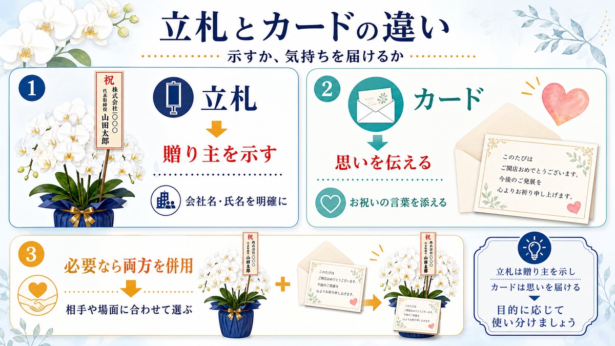 胡蝶蘭の立札とメッセージカードの違い
