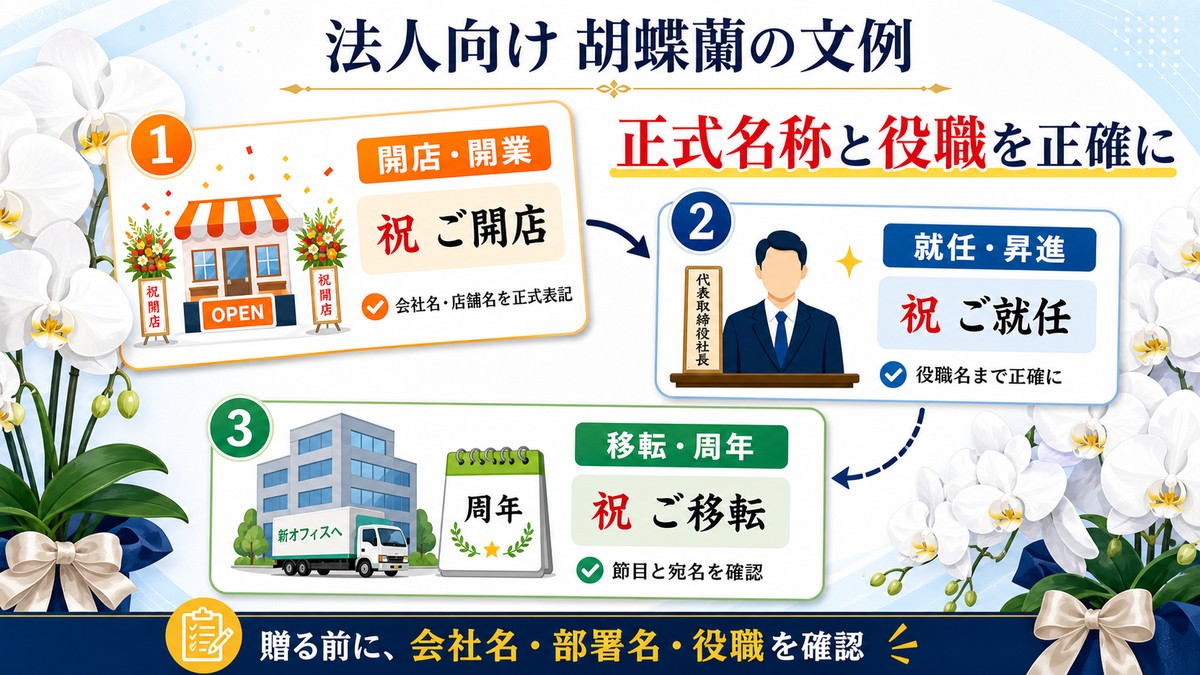 法人向け胡蝶蘭メッセージの用途一覧