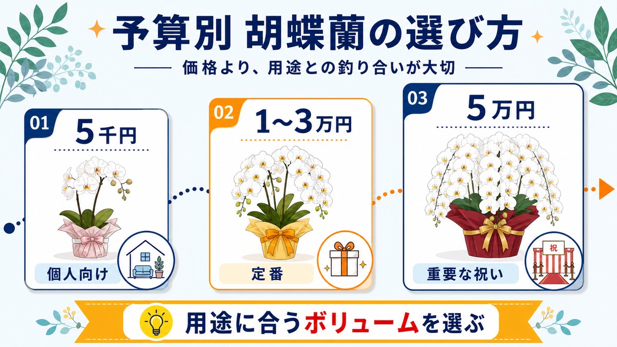お祝い用胡蝶蘭の予算別比較