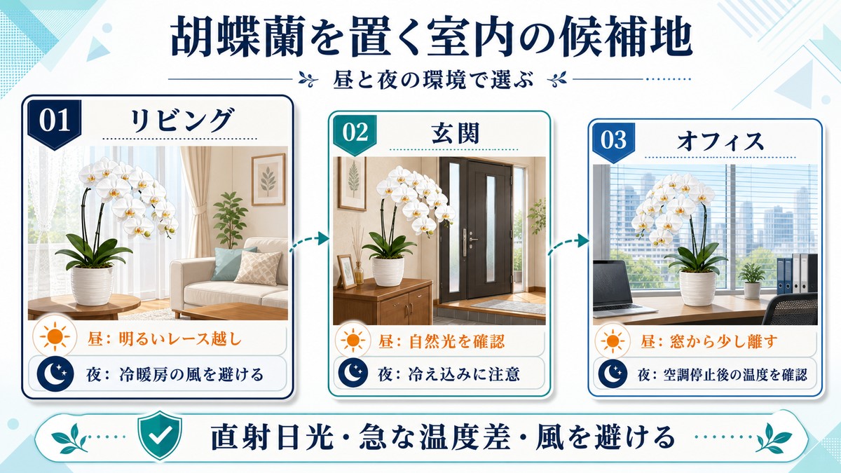 リビング・玄関・オフィスに置く胡蝶蘭の比較図