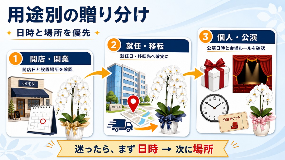 開店祝い、就任祝い、移転祝い、個人祝いに適した胡蝶蘭の選び方