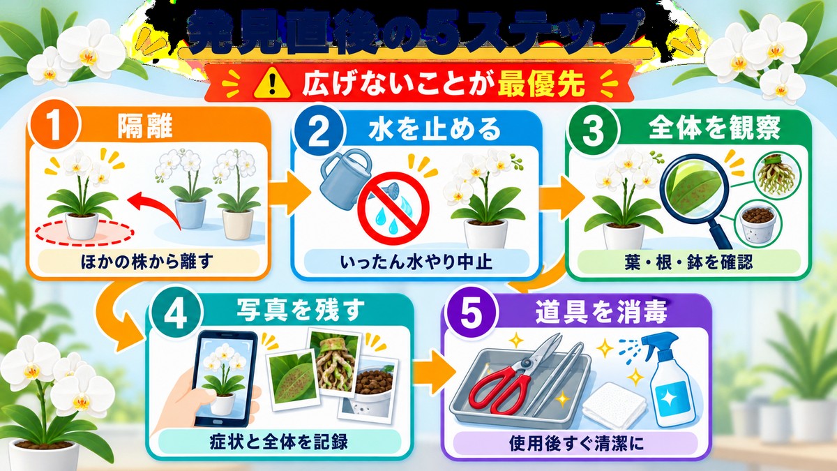 胡蝶蘭の異常を発見した直後の対処手順