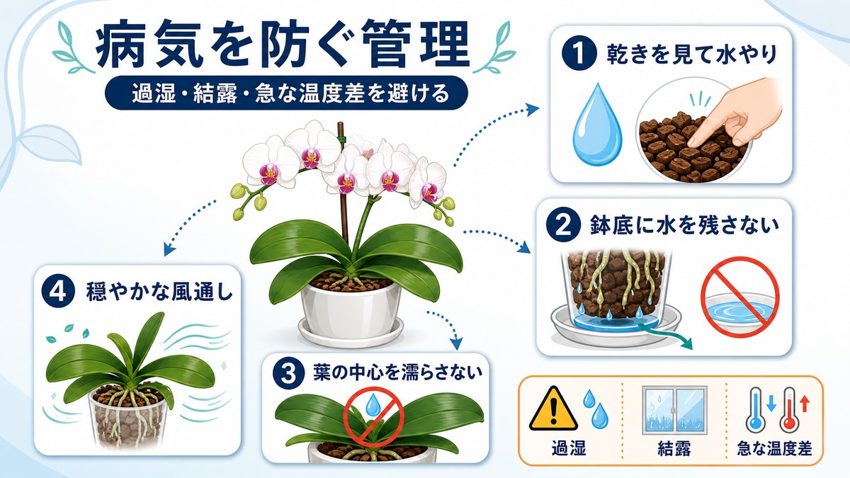 胡蝶蘭の病気を予防する水やりと置き場所の管理