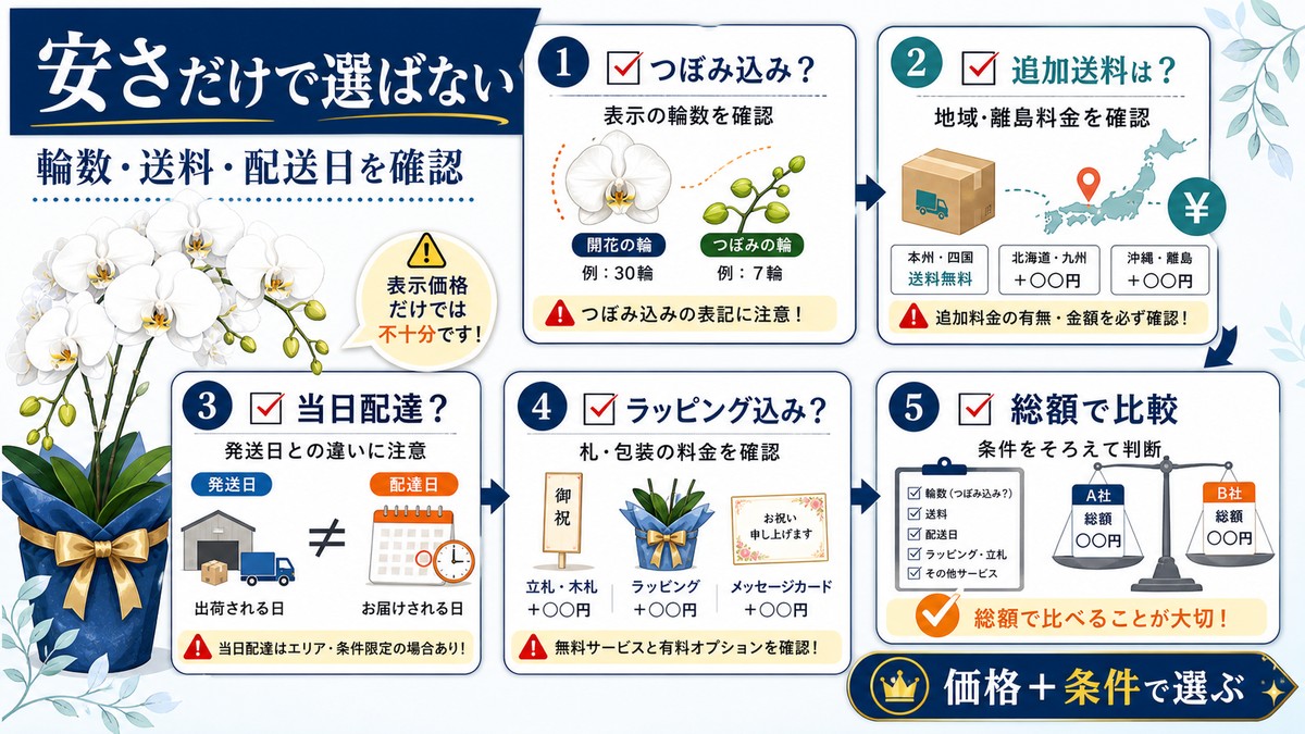 安い胡蝶蘭を通販で注文するときの注意点