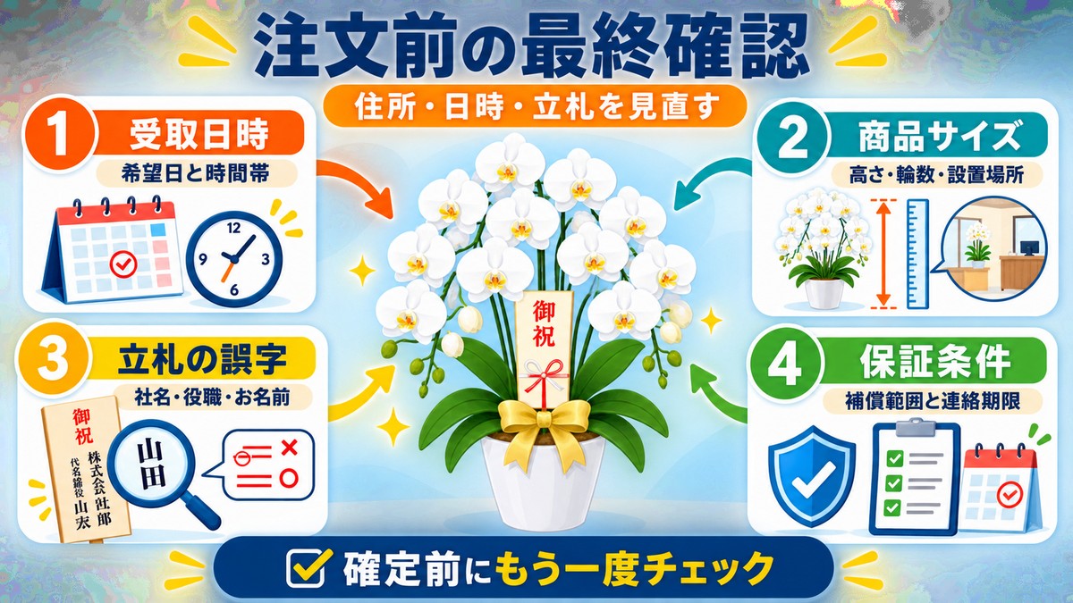 胡蝶蘭通販の注文前チェックリストの図