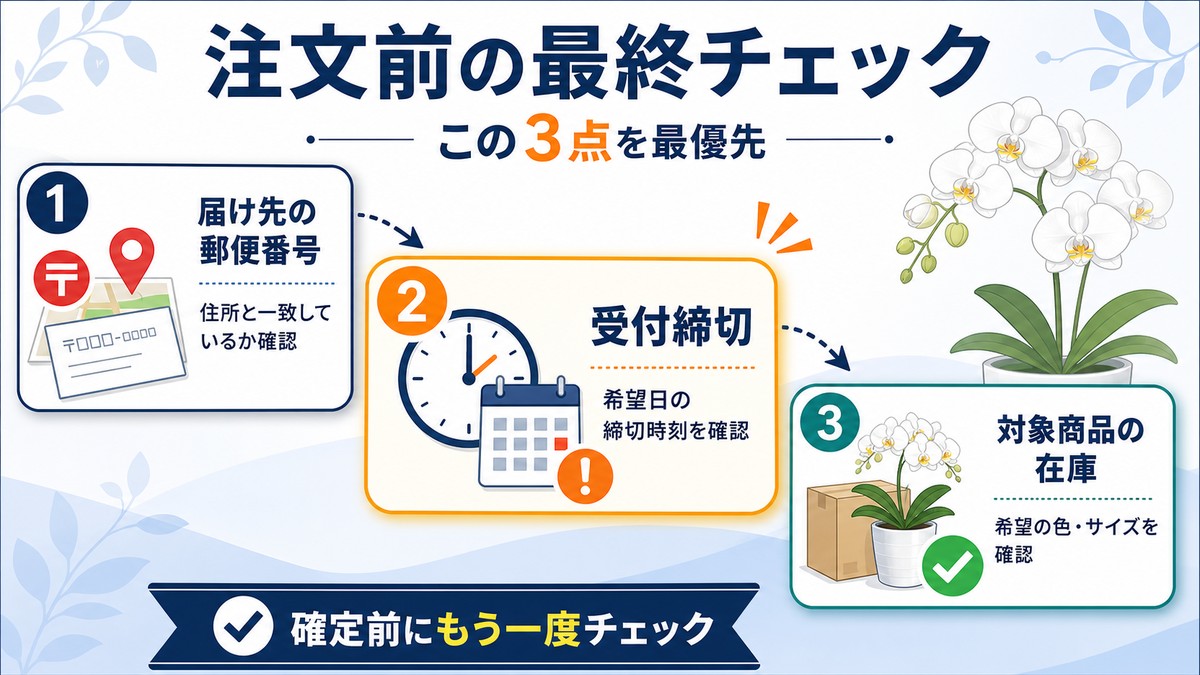 胡蝶蘭の当日配送を注文する前の最終確認リスト