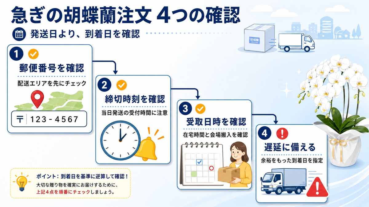 胡蝶蘭を希望日へ届けるための注文から受取までの流れ