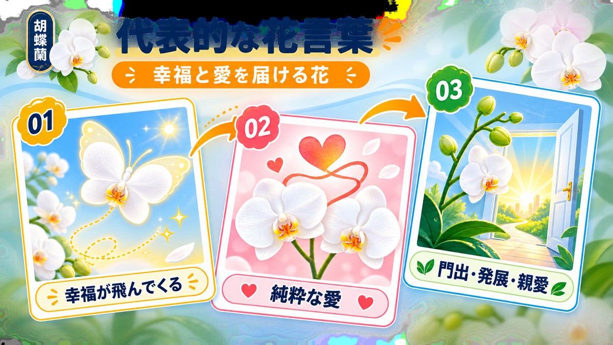 胡蝶蘭の代表的な二つの花言葉を示す図解