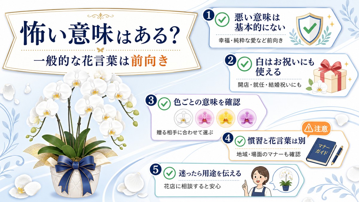 胡蝶蘭に怖い花言葉はないことを説明する図解
