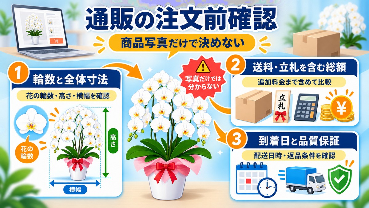 白い胡蝶蘭を通販で注文するときの確認手順