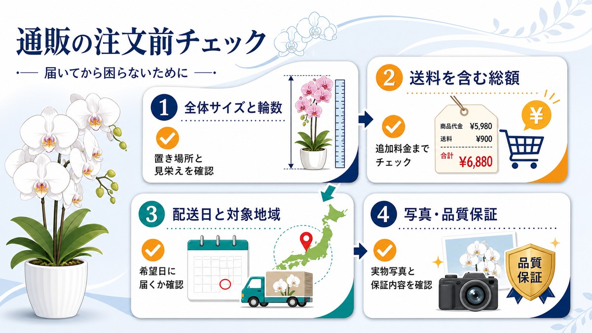 ピンクの胡蝶蘭を通販で注文する前の確認項目