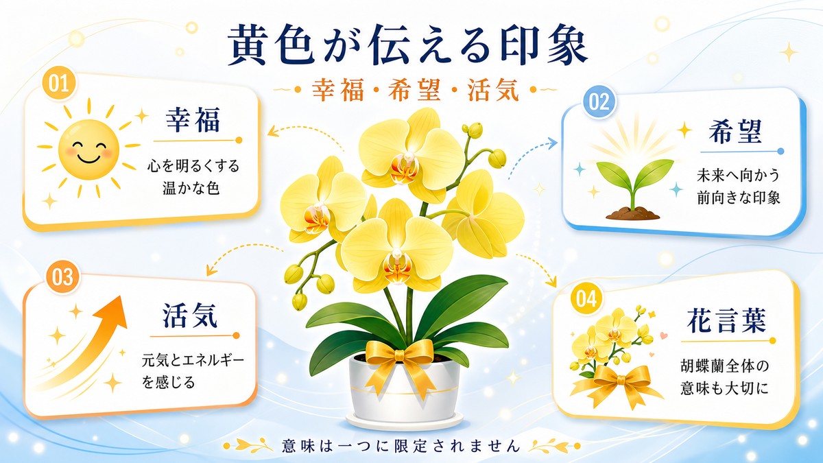 黄色い胡蝶蘭の花言葉と色の印象を整理した図解