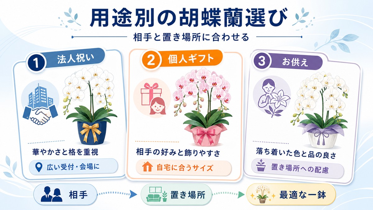 開店祝い、就任祝い、誕生日、お供えに合う胡蝶蘭の選び方